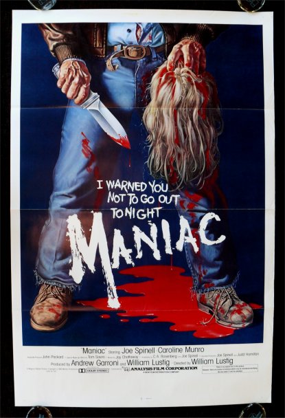 MANIAC * INTERNATIONAL 1SH ORIG MOVIE POSTER NM TRIFOLD  